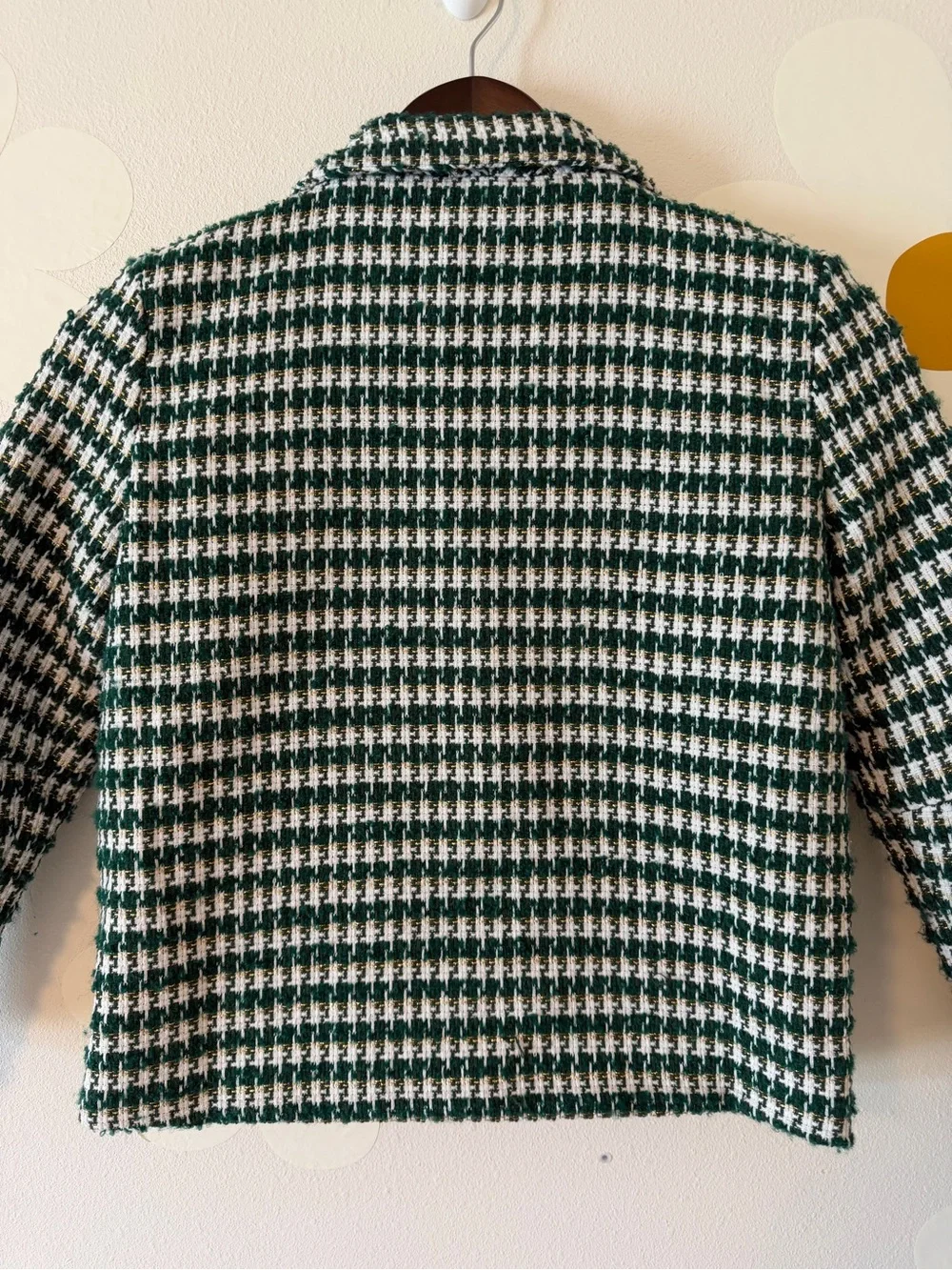 Ivy City Co Houndstooth Tweed Green and White Button Up Blazer Jacket for Girls